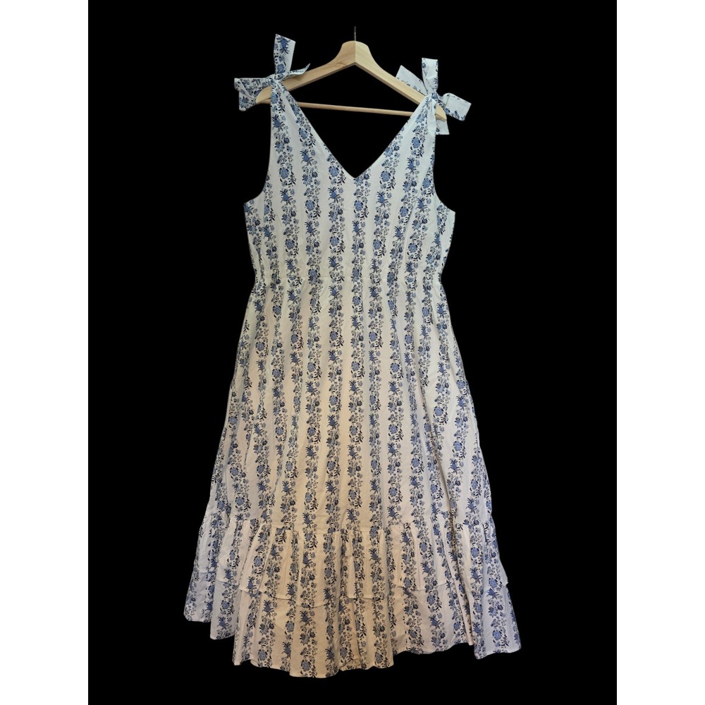Vineyard Vines Bella Floral Poplin Ruffle Maxi Dress NWT White Blue XL - Picture 2 of 12